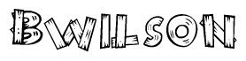 The clipart image shows the name Bwilson stylized to look as if it has been constructed out of wooden planks or logs. Each letter is designed to resemble pieces of wood.