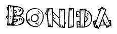 The clipart image shows the name Bonida stylized to look like it is constructed out of separate wooden planks or boards, with each letter having wood grain and plank-like details.