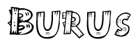 The clipart image shows the name Burus stylized to look as if it has been constructed out of wooden planks or logs. Each letter is designed to resemble pieces of wood.