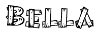 The image contains the name Bella written in a decorative, stylized font with a hand-drawn appearance. The lines are made up of what appears to be planks of wood, which are nailed together