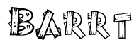 The image contains the name Barrt written in a decorative, stylized font with a hand-drawn appearance. The lines are made up of what appears to be planks of wood, which are nailed together