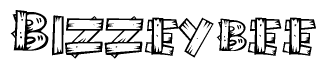 The clipart image shows the name Bizzeybee stylized to look as if it has been constructed out of wooden planks or logs. Each letter is designed to resemble pieces of wood.
