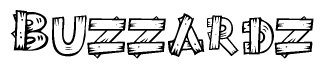 The clipart image shows the name Buzzardz stylized to look like it is constructed out of separate wooden planks or boards, with each letter having wood grain and plank-like details.