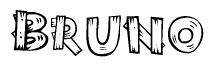 The clipart image shows the name Bruno stylized to look like it is constructed out of separate wooden planks or boards, with each letter having wood grain and plank-like details.