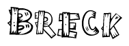 The image contains the name Breck written in a decorative, stylized font with a hand-drawn appearance. The lines are made up of what appears to be planks of wood, which are nailed together