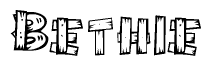 The clipart image shows the name Bethie stylized to look as if it has been constructed out of wooden planks or logs. Each letter is designed to resemble pieces of wood.
