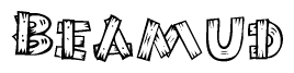 The clipart image shows the name Beamud stylized to look as if it has been constructed out of wooden planks or logs. Each letter is designed to resemble pieces of wood.