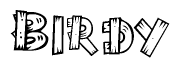 The image contains the name Birdy written in a decorative, stylized font with a hand-drawn appearance. The lines are made up of what appears to be planks of wood, which are nailed together