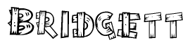 The image contains the name Bridgett written in a decorative, stylized font with a hand-drawn appearance. The lines are made up of what appears to be planks of wood, which are nailed together