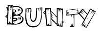 The clipart image shows the name Bunty stylized to look as if it has been constructed out of wooden planks or logs. Each letter is designed to resemble pieces of wood.