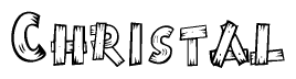The image contains the name Christal written in a decorative, stylized font with a hand-drawn appearance. The lines are made up of what appears to be planks of wood, which are nailed together