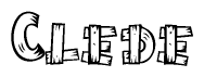The image contains the name Clede written in a decorative, stylized font with a hand-drawn appearance. The lines are made up of what appears to be planks of wood, which are nailed together