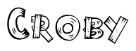 The clipart image shows the name Croby stylized to look like it is constructed out of separate wooden planks or boards, with each letter having wood grain and plank-like details.