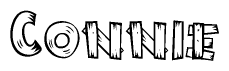 The clipart image shows the name Connie stylized to look like it is constructed out of separate wooden planks or boards, with each letter having wood grain and plank-like details.