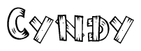 The image contains the name Cyndy written in a decorative, stylized font with a hand-drawn appearance. The lines are made up of what appears to be planks of wood, which are nailed together