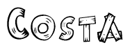 The image contains the name Costa written in a decorative, stylized font with a hand-drawn appearance. The lines are made up of what appears to be planks of wood, which are nailed together