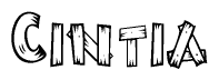 The image contains the name Cintia written in a decorative, stylized font with a hand-drawn appearance. The lines are made up of what appears to be planks of wood, which are nailed together