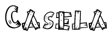 The clipart image shows the name Casela stylized to look like it is constructed out of separate wooden planks or boards, with each letter having wood grain and plank-like details.