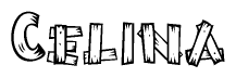 The image contains the name Celina written in a decorative, stylized font with a hand-drawn appearance. The lines are made up of what appears to be planks of wood, which are nailed together