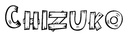 The image contains the name Chizuko written in a decorative, stylized font with a hand-drawn appearance. The lines are made up of what appears to be planks of wood, which are nailed together