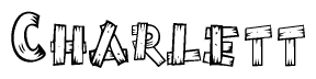 The image contains the name Charlett written in a decorative, stylized font with a hand-drawn appearance. The lines are made up of what appears to be planks of wood, which are nailed together