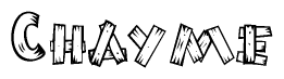 The clipart image shows the name Chayme stylized to look like it is constructed out of separate wooden planks or boards, with each letter having wood grain and plank-like details.