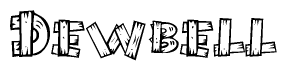 The image contains the name Dewbell written in a decorative, stylized font with a hand-drawn appearance. The lines are made up of what appears to be planks of wood, which are nailed together