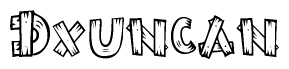 The clipart image shows the name Dxuncan stylized to look like it is constructed out of separate wooden planks or boards, with each letter having wood grain and plank-like details.