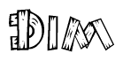 The image contains the name Dim written in a decorative, stylized font with a hand-drawn appearance. The lines are made up of what appears to be planks of wood, which are nailed together