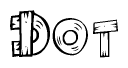 The image contains the name Dot written in a decorative, stylized font with a hand-drawn appearance. The lines are made up of what appears to be planks of wood, which are nailed together