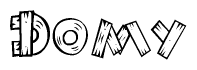 The clipart image shows the name Domy stylized to look like it is constructed out of separate wooden planks or boards, with each letter having wood grain and plank-like details.