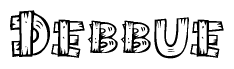The clipart image shows the name Debbue stylized to look like it is constructed out of separate wooden planks or boards, with each letter having wood grain and plank-like details.