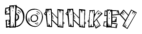 The image contains the name Donnkey written in a decorative, stylized font with a hand-drawn appearance. The lines are made up of what appears to be planks of wood, which are nailed together