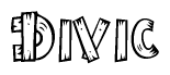 The image contains the name Divic written in a decorative, stylized font with a hand-drawn appearance. The lines are made up of what appears to be planks of wood, which are nailed together