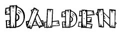 The image contains the name Dalden written in a decorative, stylized font with a hand-drawn appearance. The lines are made up of what appears to be planks of wood, which are nailed together
