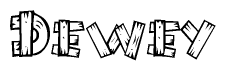 The image contains the name Dewey written in a decorative, stylized font with a hand-drawn appearance. The lines are made up of what appears to be planks of wood, which are nailed together