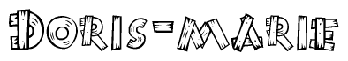 The image contains the name Doris-marie written in a decorative, stylized font with a hand-drawn appearance. The lines are made up of what appears to be planks of wood, which are nailed together