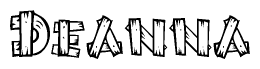 The clipart image shows the name Deanna stylized to look like it is constructed out of separate wooden planks or boards, with each letter having wood grain and plank-like details.