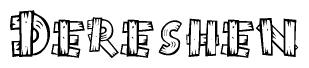 The clipart image shows the name Dereshen stylized to look as if it has been constructed out of wooden planks or logs. Each letter is designed to resemble pieces of wood.