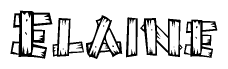 The image contains the name Elaine written in a decorative, stylized font with a hand-drawn appearance. The lines are made up of what appears to be planks of wood, which are nailed together