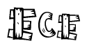 The image contains the name Ece written in a decorative, stylized font with a hand-drawn appearance. The lines are made up of what appears to be planks of wood, which are nailed together
