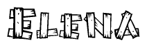 The image contains the name Elena written in a decorative, stylized font with a hand-drawn appearance. The lines are made up of what appears to be planks of wood, which are nailed together