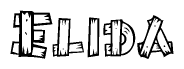The image contains the name Elida written in a decorative, stylized font with a hand-drawn appearance. The lines are made up of what appears to be planks of wood, which are nailed together