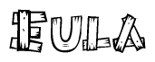 The image contains the name Eula written in a decorative, stylized font with a hand-drawn appearance. The lines are made up of what appears to be planks of wood, which are nailed together