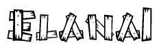 The clipart image shows the name Elana1 stylized to look as if it has been constructed out of wooden planks or logs. Each letter is designed to resemble pieces of wood.