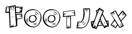 The image contains the name Footjax written in a decorative, stylized font with a hand-drawn appearance. The lines are made up of what appears to be planks of wood, which are nailed together