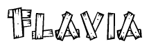 The clipart image shows the name Flavia stylized to look like it is constructed out of separate wooden planks or boards, with each letter having wood grain and plank-like details.