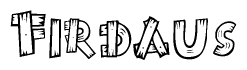 The clipart image shows the name Firdaus stylized to look like it is constructed out of separate wooden planks or boards, with each letter having wood grain and plank-like details.