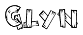 The clipart image shows the name Glyn stylized to look as if it has been constructed out of wooden planks or logs. Each letter is designed to resemble pieces of wood.