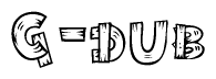 The image contains the name G-dub written in a decorative, stylized font with a hand-drawn appearance. The lines are made up of what appears to be planks of wood, which are nailed together